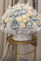 Lux Roses Blue White candle Silk Rose Flower Bouquet Arrangement Wedding