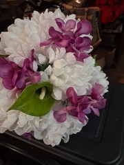 Handmade Artifial Floral Wedding Boquet Purple And White