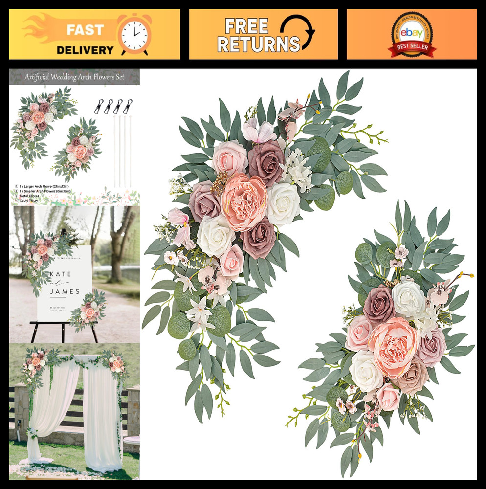 Pink Wedding Arch Floral Swag Set of 2 – Artificial Flower Arrangement for Recep