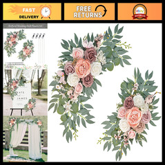 Pink Wedding Arch Floral Swag Set of 2 – Artificial Flower Arrangement for Recep