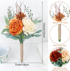 Set of 6 Burnt Orange Artificial Rose Bouquets for Weddings & Events