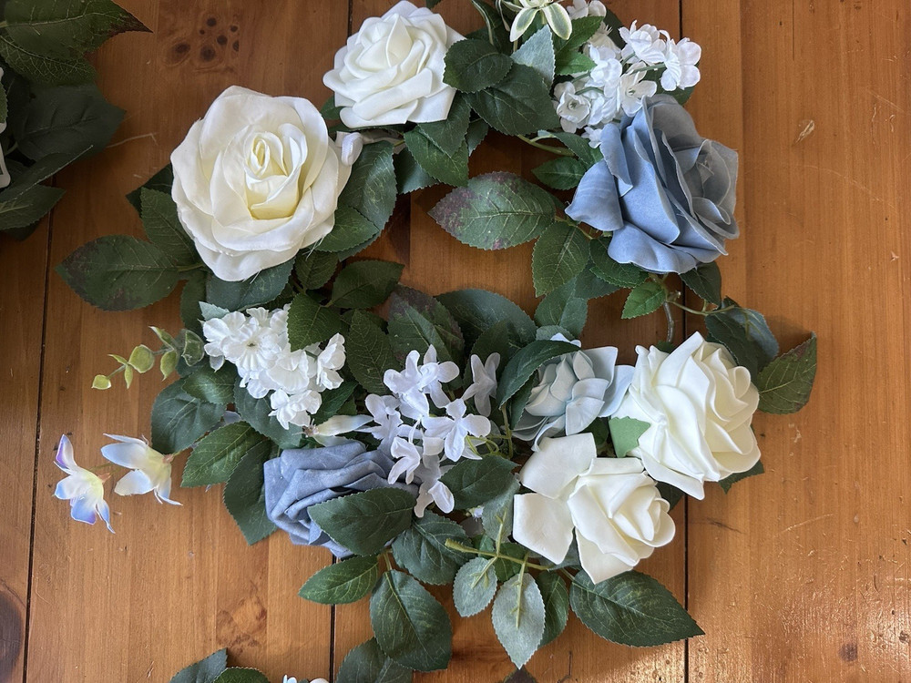 Ling’s Moment Artificial Floral Decor – Dusty Blue & Cream – Set of 10