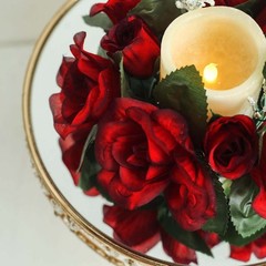 4 Black Red CANDLE RINGS with SILK ROSES Wedding Flowers for Centerpieces