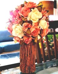 Rose Flower Bouquet Victorian Antique Style Rustic Wood Twig Vase Handcrafted