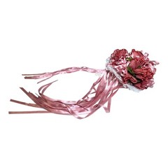 VTG Silk Flower & Lace Streamers Wedding Bridal Bouquet Red Rose & Pink Ribbons