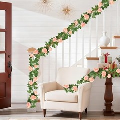 Sherika 2Pcs 14.5FT Artificial Flower Garland with 10 Roses, Fake Silk Pink