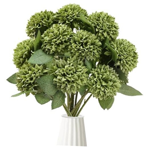 12Pcs Artificial Chrysanthemums Flowers Ball Silk Fall Chrysanthemums Green