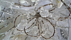 Luxury Wedding Cascade, White & Silver,Glass Crystals,Porcelain Roses,Satin-Beau