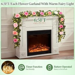 6.5 FT Artificial Flower Garlands with Fairy Light, Pink 2Pcs Pink With Light