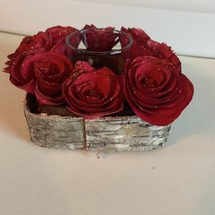 Wood Birch Roses Candle Ring with tea light Wedding Center pieces Decorations