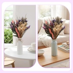 2 Pack Large Dried Flower Bouquets 15.7 inch Lavender Baby Breath Purple, Pink
