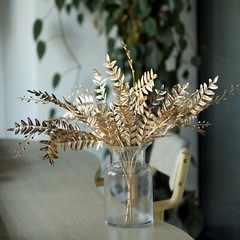 2 Gold 21 in Artificial Fern LEAF Branches Metallic Faux Greenery Stems Party