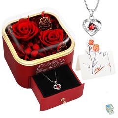 minstely Forever Preserved Rose with Hidden Necklace, Romantic red