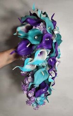 Purple Turquoise White Calla Lily Bridal Wedding Bouquet Accessories