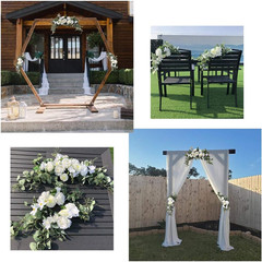 Wedding Arch Flowers,3Pcs Set White Rose Decorative Floral Swags, Artificial Gre