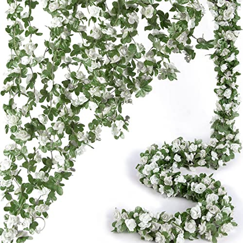 8 Pcs 66FT Flower Garland, Artificial Rose Vine 8 Vines 66FT Spring-white-8pcs