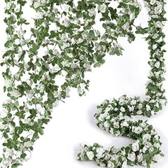 8 Pcs 66FT Flower Garland, Artificial Rose Vine 8 Vines 66FT Spring-white-8pcs