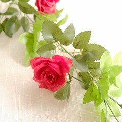2 RED IVORY 7 ft long Silk Rose Wedding Garland Leaves Bendable Wire Vines Home