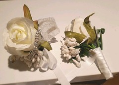 Wrist Corsage Boutonniere Set 12 / 6 Each Cream Ivory New Prom Wedding