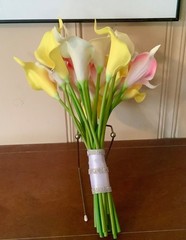 20 stem picasso purple, yellow and pink/white calla lily wedding bouquet