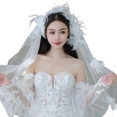 Wedding Veil Flower Feather Short Veil Bride Hair Accessoies White Lace Sheer