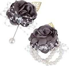 Light Gray 2-Pack Wrist Corsage & Boutonniere Set – Elegant Wedding Accessories