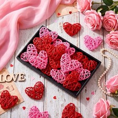 24 Pieces Valentine Heart Shaped Rattan Balls 2.36 Inch Heart Vase Red, Pink