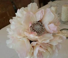 9” Wedding Brooch Bouquet Rhinestone Gem Bridal Satin Rose Peonies Flower Faux