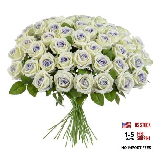 Artificial Flowers Roses Touch Fake Rose Bouquet Flower 50 Purple Heart 50pcs