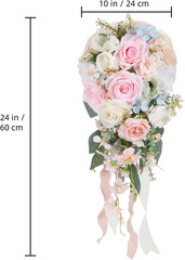 Blush Pink Wedding Bouquets for Bride,10 Inch Fake Cascading Bridal Bouquet Silk