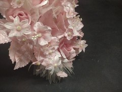 1970s Vintage Silk Wedding Bouquet, 18″ Satin Leaves, Roses, Stephanotis, Pearls