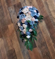 9PC Dusty Blue Pink Sola Wood Bridal Bouquet Artificial Blush Wedding Flower Set
