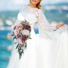 Cascading Bridal Bouquet, Artificial Flowers Rustic Boho Tossing Bouquet for