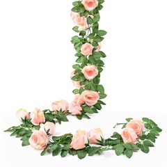 Sherika 2Pcs 14.5FT Artificial Flower Garland with 10 Roses, Fake Silk Pink