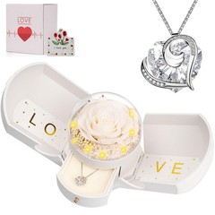 Preserved Real White Rose with Necklace Forever Flowers Valentines
