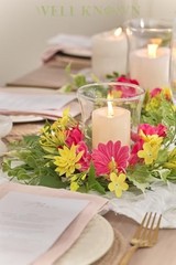2 Pcs Mini Spring Floral Candle Rings Wreaths for Fuchsia Pink & Yellow