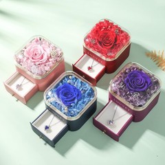 Gift for Girlfriend- Valentine Purple Rose box with necklace,