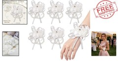 Handmade Faux Silk Wrist Corsages with Pearls – 6pcs for Special Occasions