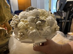 (3) Vintage Handmade Satin Wedding Bouquets Floral With Stones