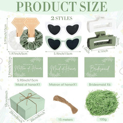8-Set Bridesmaid Proposal Gifts, Green Heart Sunglasses, 4.1in Claws, Scrunchies