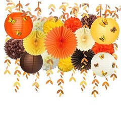Party Decorations Kit Yellow Orange Brown Paper Hanging Fans Lantern Fall