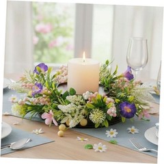 MOYEE Candle Holder Centerpieces for Tables,Candle Purple Trumpet Flower Wreath