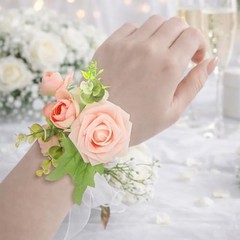 Liliaafar 6 Pcs Corsage Wrist Bracelet Bands Bride Cuff Bangle Sliver Bezel