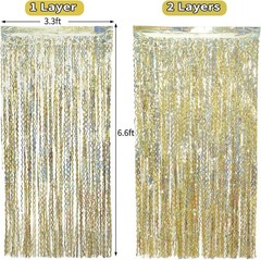 4Pack Gold Metallic Tinsel FringeCurtains Backdrop for Holiday Celebration Party