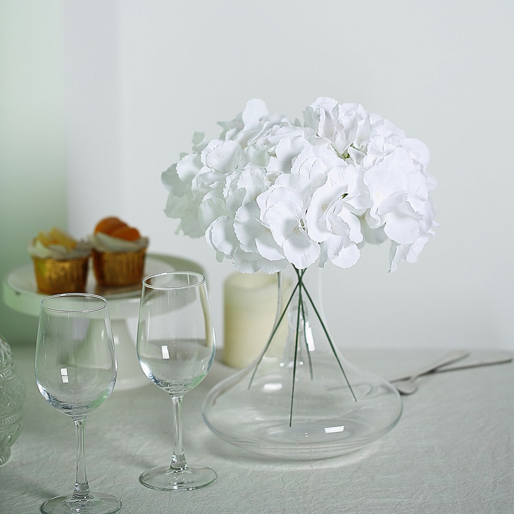 WHITE 10 Silk Hydrangea Flowers Heads Stems Wedding Party Events Centerpieces