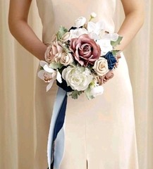 Ling’s Moment 9″ Wedding Dusty Rose/ Navy Bouquet for Bride, Bridesmaid’s Bouque
