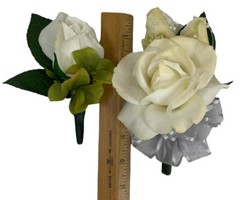Formal Corsage & Boutonniere Very Realistic Artificial Rose White Faux Flower