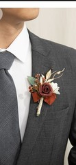Artificial Rose Boutonnière Wedding Pack of 2 Brown White Green Gold Floral