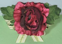 Large Deep Red Velveteen Silk Rose & Bow Corsage Princess “Kachi” Garden Flower