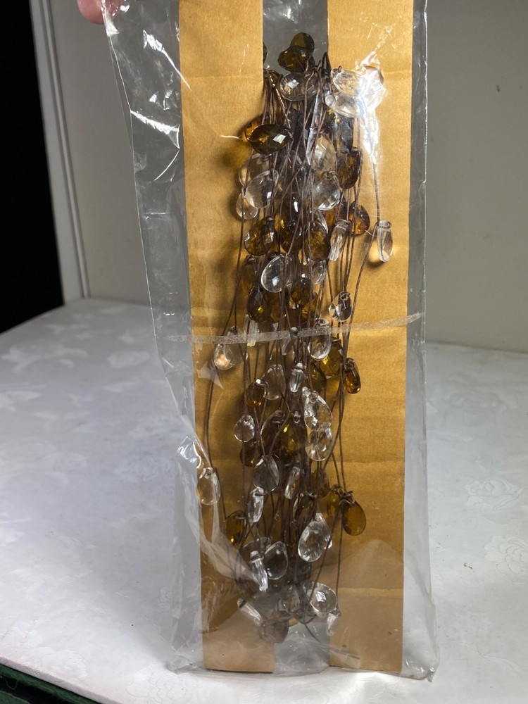 Beaded wire garland with Translucent leaves And Gems Jewels over 15’ Long